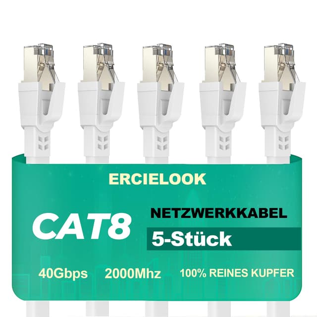 🔥 Ercielook Lan Kabel 0,5m-5 Stück - Hochgeschwindigkeits 40 Gbit/s Cat8-Netzwerkkabel 🚀
