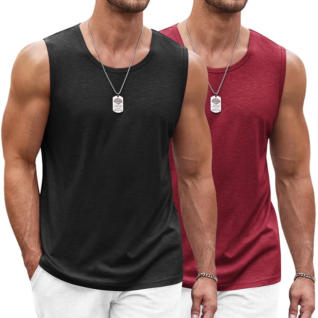 COOFANDY Herren Tank Top Ärmelloses Shirt Fitness Achselshirt Muskelshirt Schnelltrocknendes Gym Sleeveless Funktionsshirt Sport Laufshirt für Männer L Schwarz/Burgund (2 Stück) 🌟