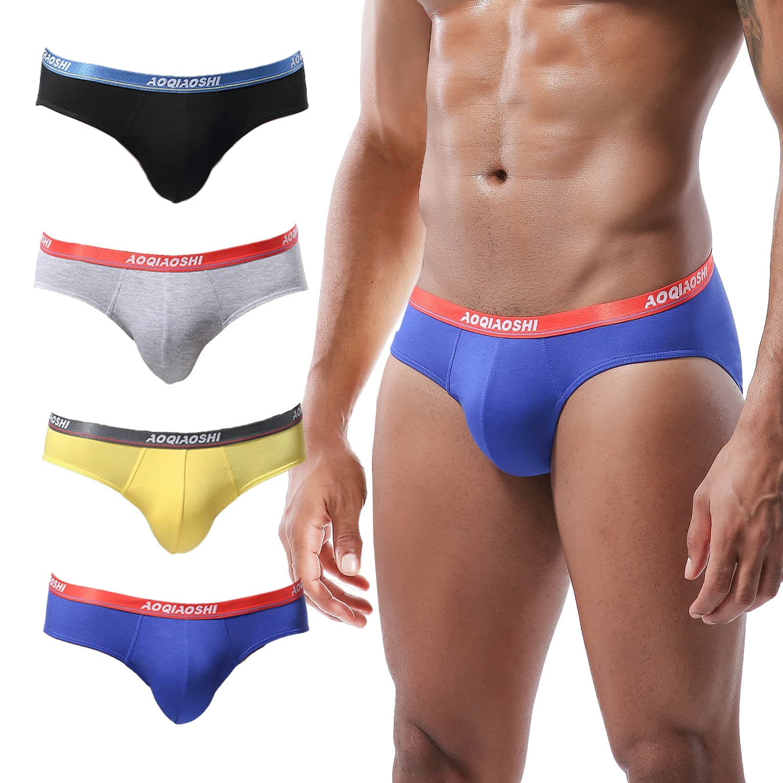 PHOLEEY Herren Modal Mikrofaser Unterwäsche Slips Low Rise Unterstützung Brief Elastischer Bund Slips Unterhose 4er Pack L 4er Pack-mischen