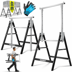 MASKO® Teleskop-Arbeitsbock Untergestell 1er Set 🛠️ | Klappbock max. Belastbarkeit 200 kg | Unterstellbock höhenverstellbar Min. / max. Arbeitshöhe 800-1300 mm | Gerüstbock inkl. Handschuhe | Schwarz 1er Set Silber / Schwarz