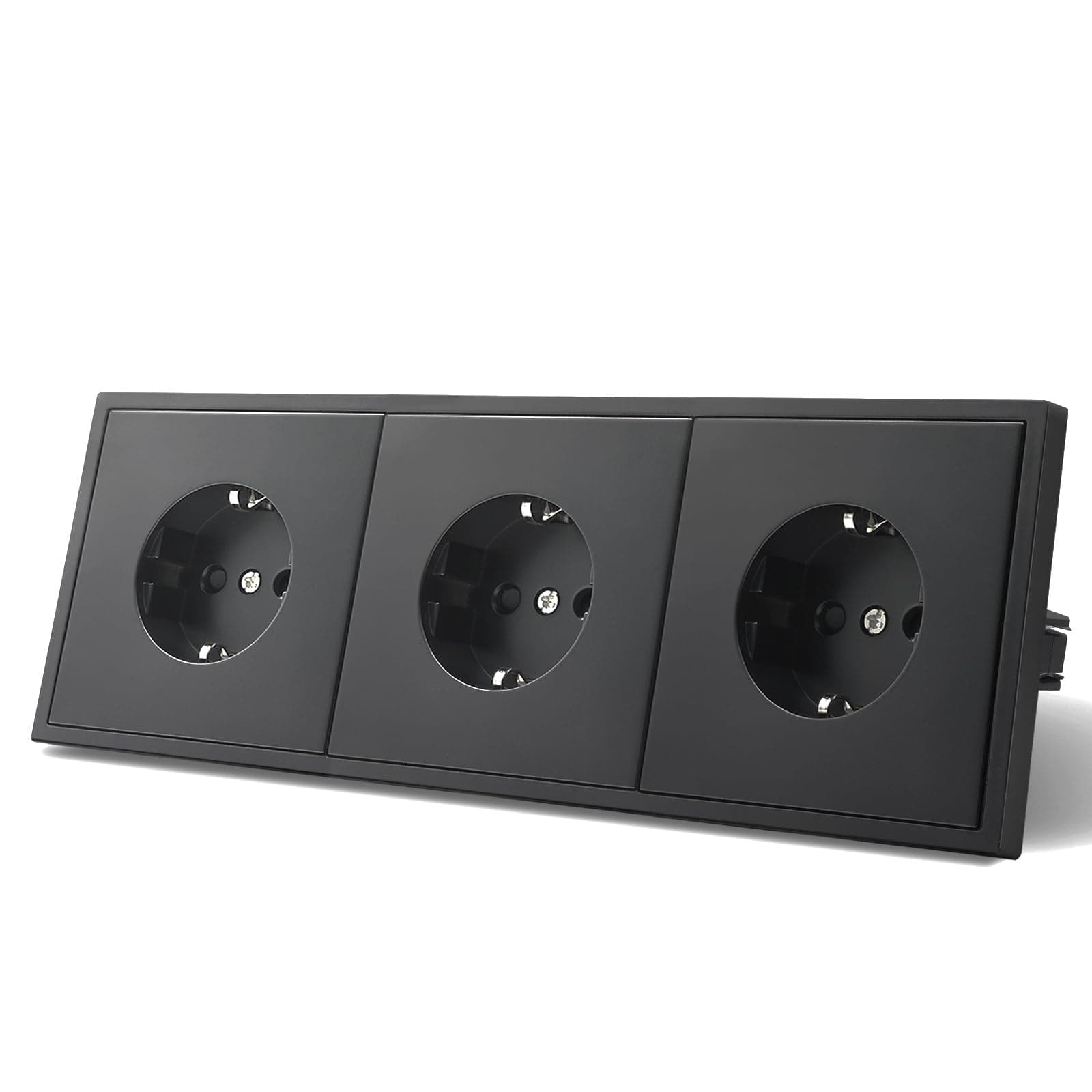 🔌 MVAVA Schuko Steckdose EU-Standard, 3 Fach Unterputz Steckdose, 80mm x 220mm Steckdosen, Einfache Installation, 3-Draht Erforderlich, Schwarz