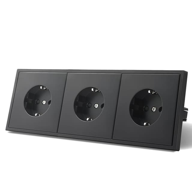 🔌 MVAVA Schuko Steckdose EU-Standard, 3 Fach Unterputz Steckdose, 80mm x 220mm Steckdosen, Einfache Installation, 3-Draht Erforderlich, Schwarz
