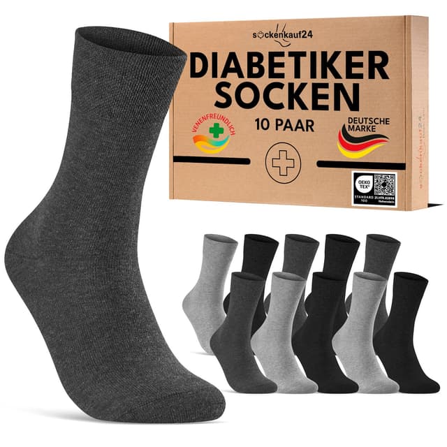 🧦 10 Paar Diabetikersocken ohne Gummibund & ohne Naht aus Baumwolle
