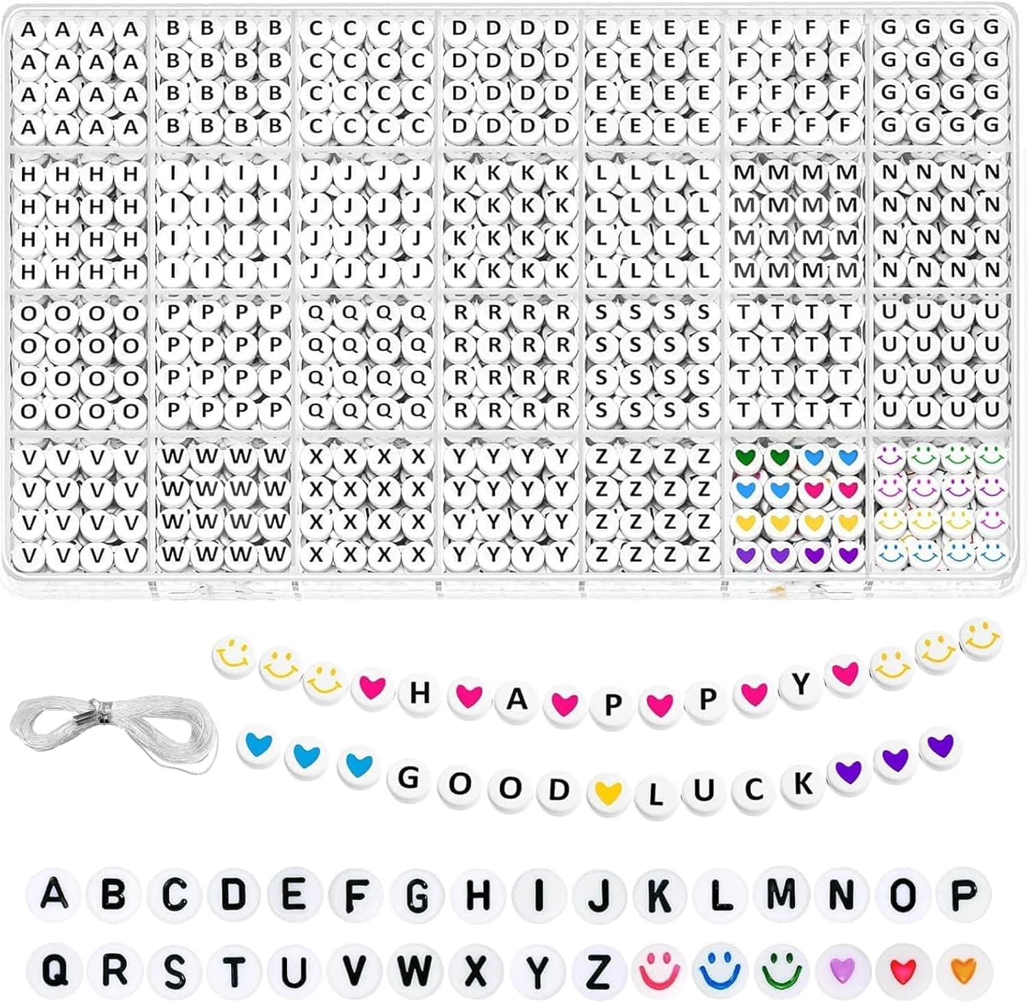 🌟 1400pcs Alphabet Perlen Kit - Buchstabenperlen und Smiley Herz - Armbänder Selber Machen