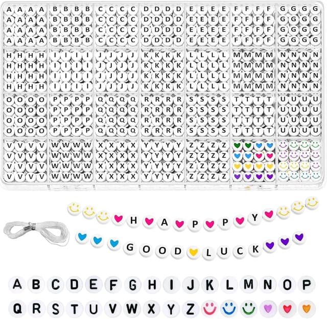 🌟 1400pcs Alphabet Perlen Kit - Buchstabenperlen und Smiley Herz - Armbänder Selber Machen