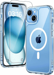 TAURI für iPhone 15 Hülle 6,1" mit Panzer Schutz Glas Folie und MagSafe Kompatibilität