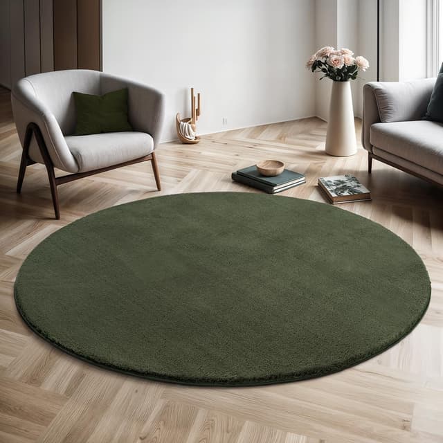 🌟 Angebot: Teppich Relax Moderner Flauschiger Kurzflor Teppich 200 cm Rund Grün-2 🌟