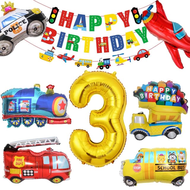 Bluelves Geburtstagsdeko 3 Jahre - Auto-Themen-Party-Set 🚗🎈🎉