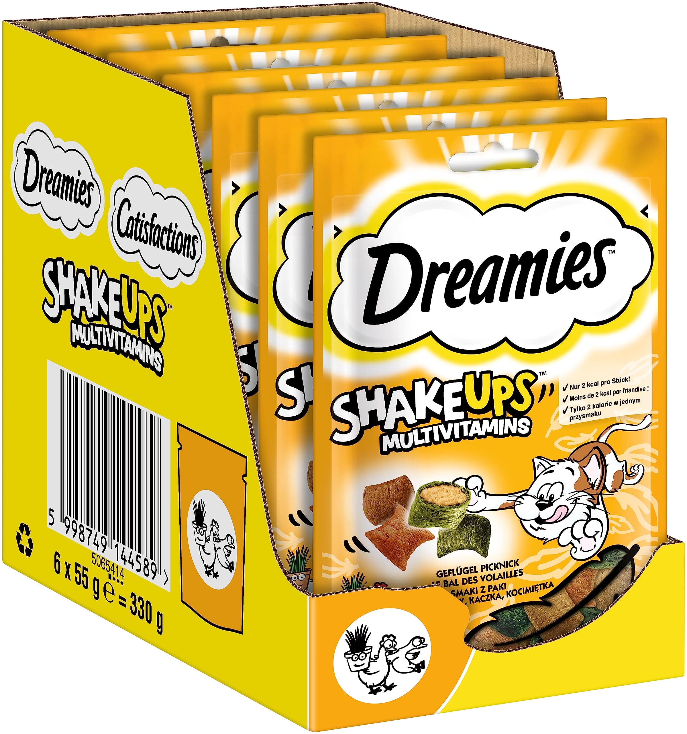 🐱😺 DREAMIES SHAKE UPS Multivitamins Geflügel Picknick Katzenleckerlis - 55g (6 Beutel) 🎉