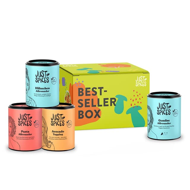 🌶️🎁 Just Spices Favoriten Gewürzbox - 4 vielseitige Gewürzmixe Bestseller Gewürzbox (4er)