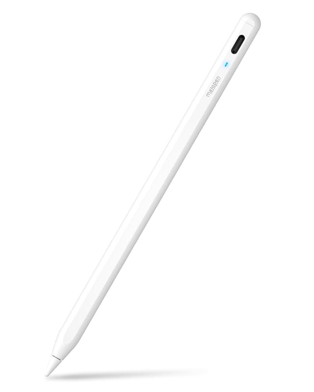 Metapen A8 Stift für Apple iPad | 2X Schnellladung und Neigungssensitivität | Weiß