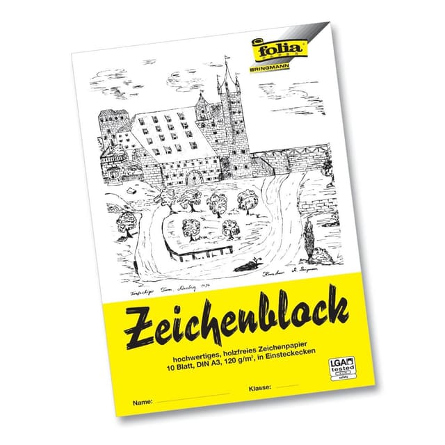 🎨📝 Folia 8103 Zeichenblock mit Leinenecken 120 g/m² DIN A3 10 Bogen weiß