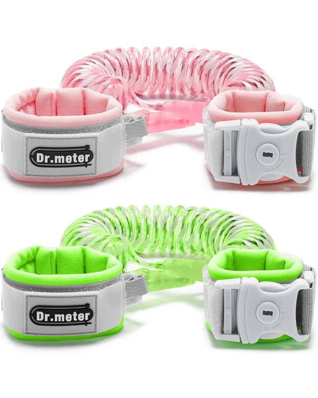 👶🔒 Dr. Meter Kinderleine Doppelpack 1.2M 360 ° Drehbar Gürtel Reflektierend (Grün+Rose) - Angebot