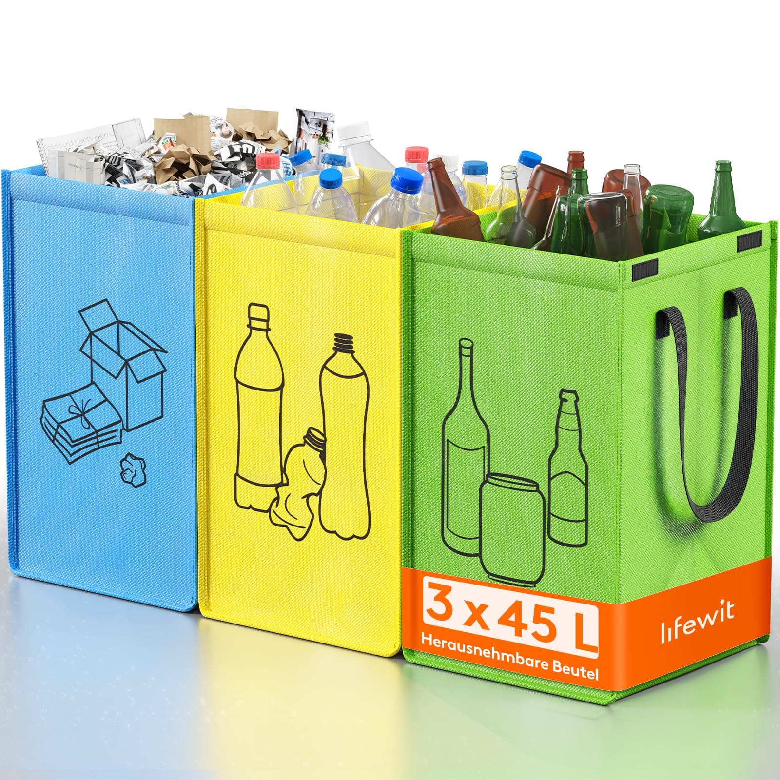 🌿🗑️ Lifewit Mülltrennsystem für Küche, Mülleimer 3 Fächer für Papier, Glas und Plastik 🗑️🌿