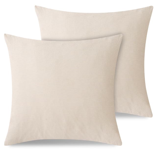 ATsense Kissenbezug 40x40 Baumwolle Gestreift, Beige Leinen Struktur Kopfkissenbezug 2er