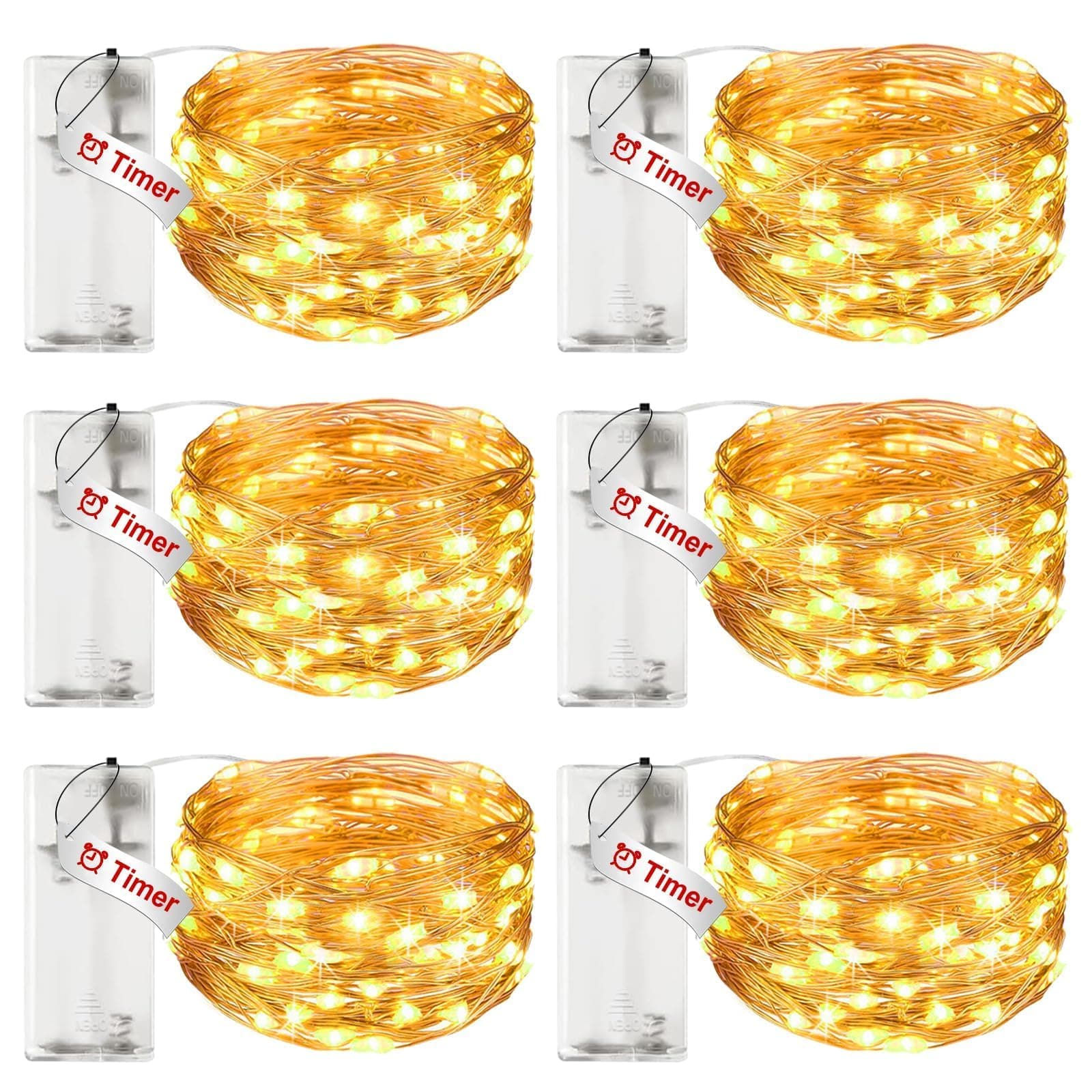 Litogo 6 Stück LED Lichterkette Batterie mit Timer