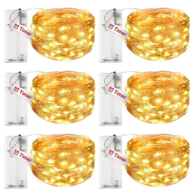 Litogo 6 Stück LED Lichterkette Batterie mit Timer