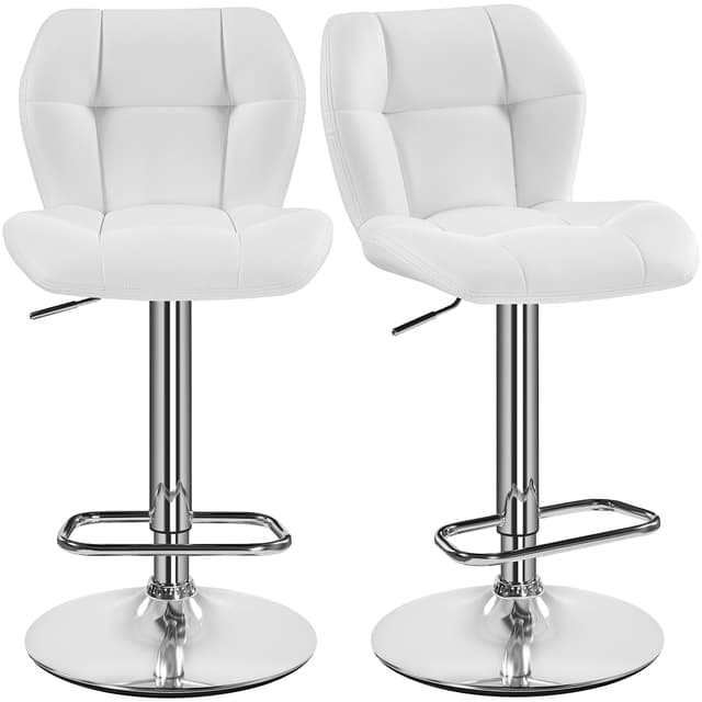 Yaheetech Barhocker 2er Set Höhenverstellbar 360°Drehbar Barstühle Küchenstühle mit Rückenlehne und Fußstütze, Barstuhl PU-Kunstleder Sitzhöhe 62,5 cm - 84,5 cm - Weiß 2 Weiß-kunstleder 🪑🛋️