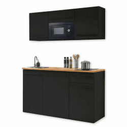 🌟 84-240-18 Single Küche JAZZ Küchenblock Küchenzeile Schwarz ca. 160 x 212 x 60 cm Schwarz Matt 🌟