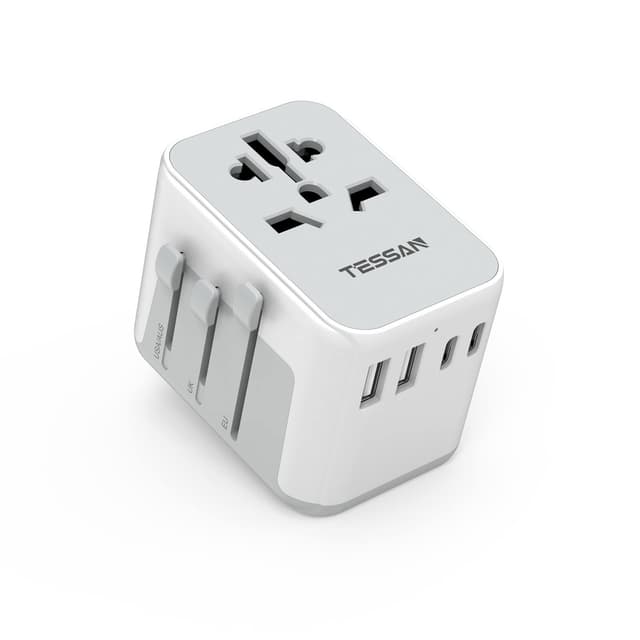 🌍✈️ TESSAN Reiseadapter Weltweit mit USB Anschlüssen - Grau Weiß 4 USB(2 USB C)-21W