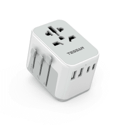 🌍✈️ TESSAN Reiseadapter Weltweit mit USB Anschlüssen - Grau Weiß 4 USB(2 USB C)-21W