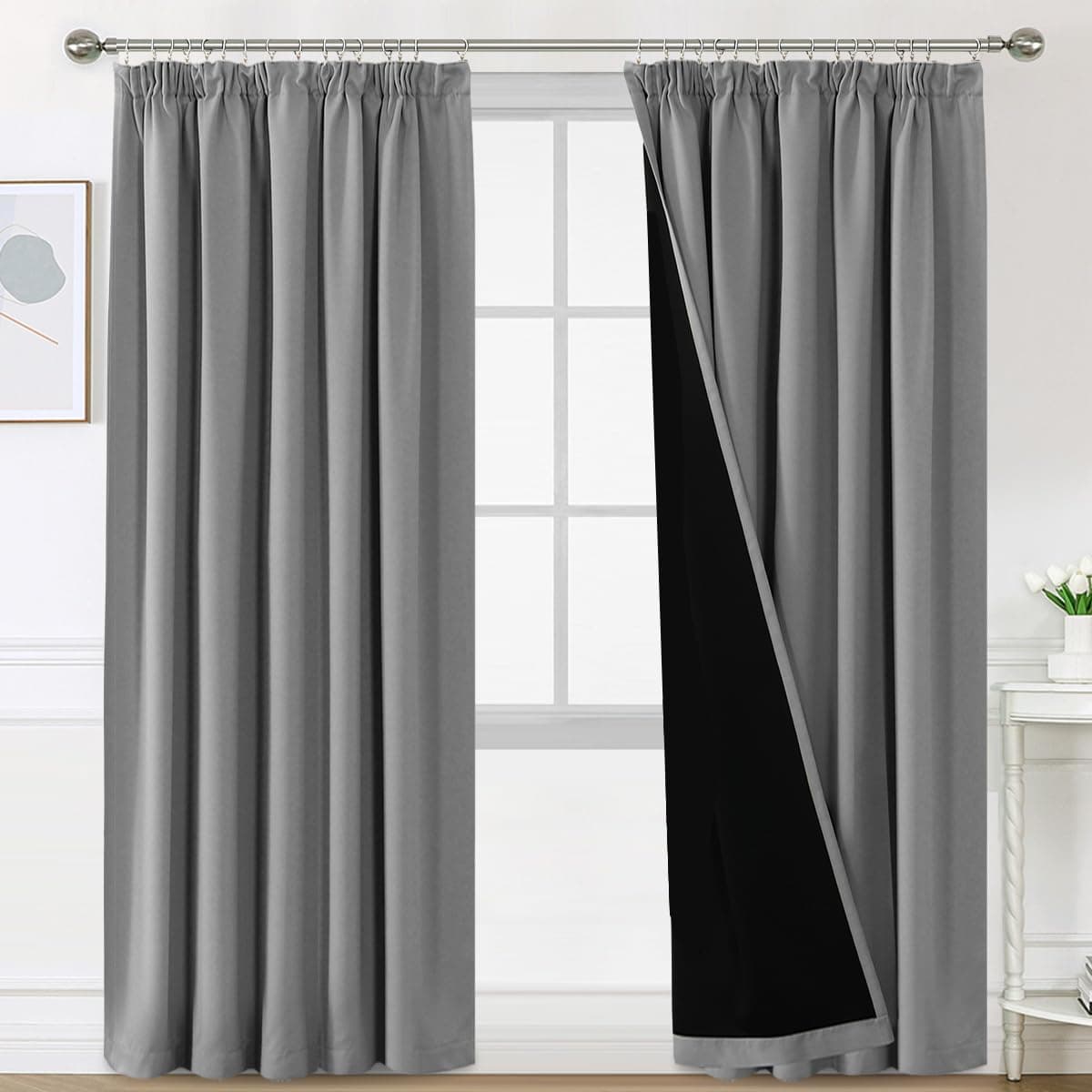 🌙 BellaHills Verdunkelungsvorhänge 2er Set - Taubengrau H260 x B140 cm