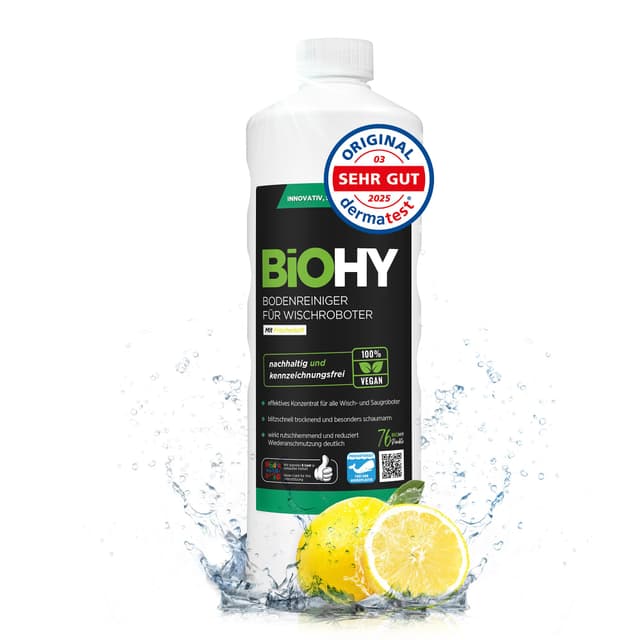 BiOHY Bodenreiniger für Wischroboter (1l Flasche) | Reinigungsmittel Konzentrat für alle Wisch & Saugroboter mit Nass-Funktion 🌿