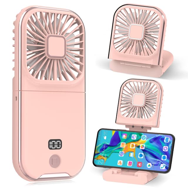 Dealswin Handventilator Mini Ventilator 4 Regler USB Ventilator Klein Aufladbar Portable Hand Kleiner Ventilatoren Taschenventilator 3000mAh Akku Handheld Fan für Büro Zuhause Outdoor (Rosa)