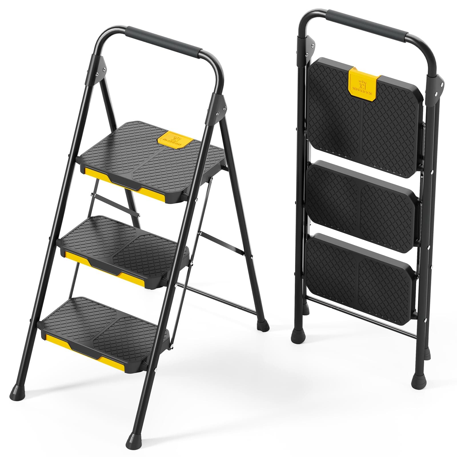 🌟🪜 KINGRACK Leiter 3 Stufen: Klappbare Haushaltsleiter mit Sicherheitsverriegelung und Anti-Rutsch Pedal 🪜🌟