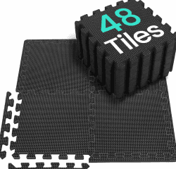 Bodenschutzmatte Fitness Set [31x31cm], 24/36/48 Puzzlematte, Eva Sportmatte Fitnessmatte rutschfest, Bodenmatte für Fitnessraum&Fitnessgerät, Fallschutzmatten Outdoor 4.41 Qm/48 Matten - Schwarz