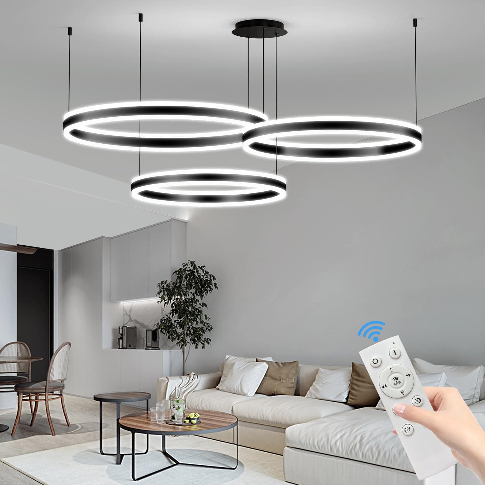 Mikeru 40+60+80cm LED Pendelleuchten Höhenverstellbar 🌟 10%-100% Obere und Untere Zweischichtige Leuchtende Rund Doppelkronleuchter 3000K/4500K/6500K