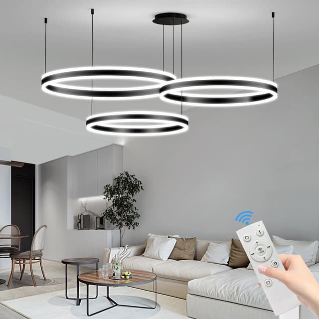 Mikeru 40+60+80cm LED Pendelleuchten Höhenverstellbar 🌟 10%-100% Obere und Untere Zweischichtige Leuchtende Rund Doppelkronleuchter 3000K/4500K/6500K