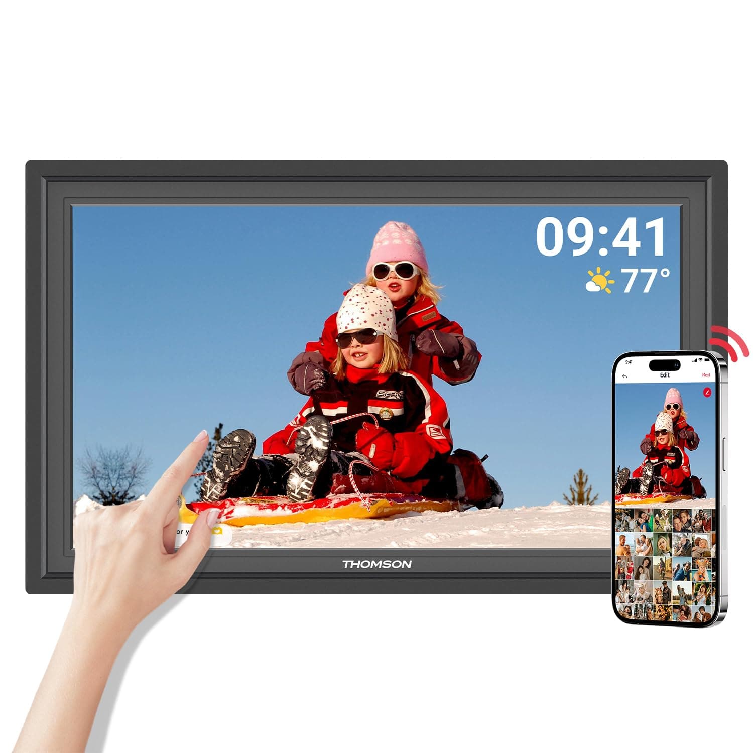 Thomson 15,6 Zoll Digitaler Bilderrahmen WLAN, Digitale Bilderrahmen 1920x1080 FHD IPS Touchscreen