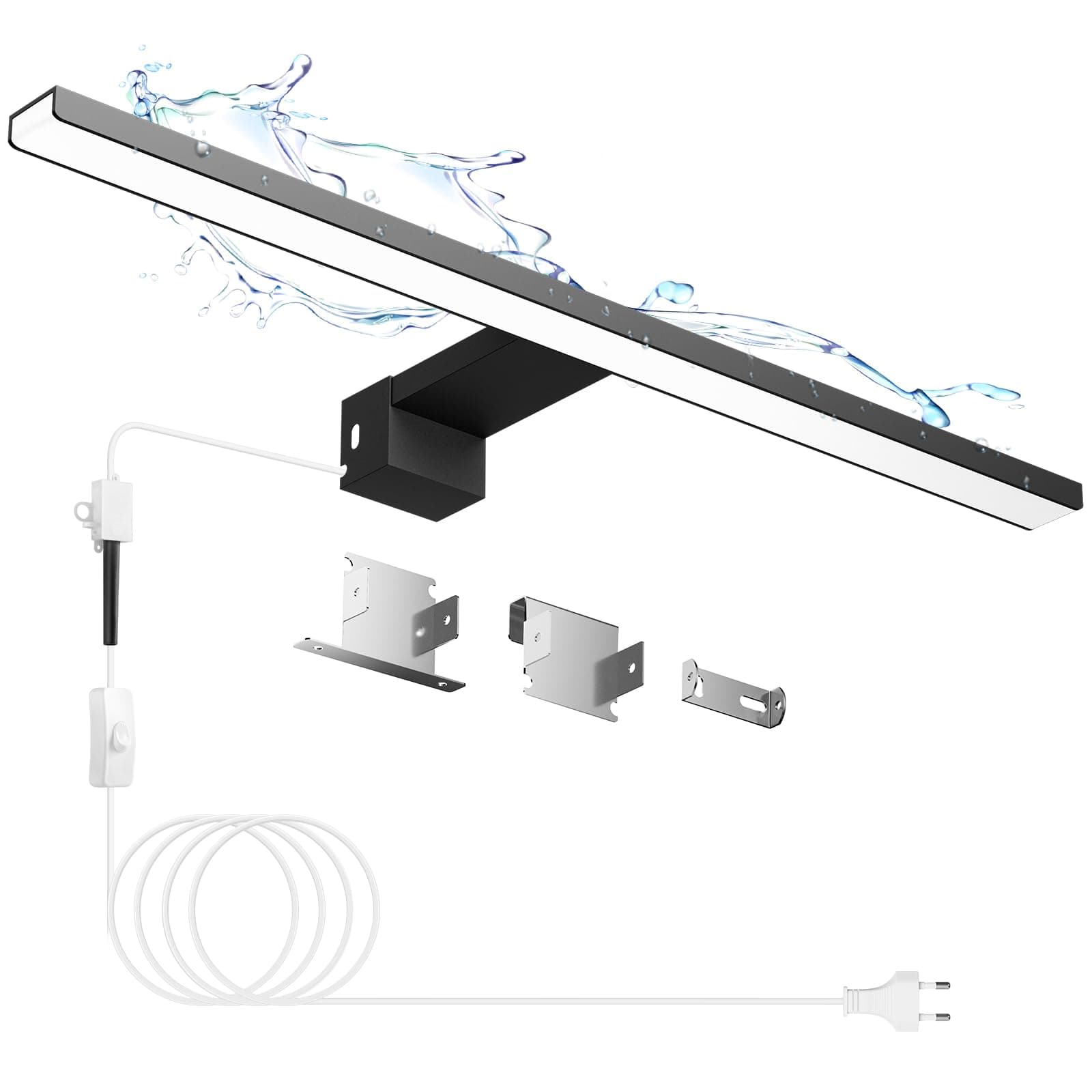 Hommie LED Spiegelleuchte Bad mit Schalter Schwarz-50CM 12W 4000K Neutralweiß Aluminiumlegierung Spiegellampe Badezimmer Lampe