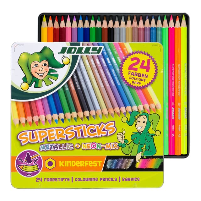 🌈 JOLLY Buntstift Superstick Kinderfest METALLICMIX, 24er-Metalletui 🎨