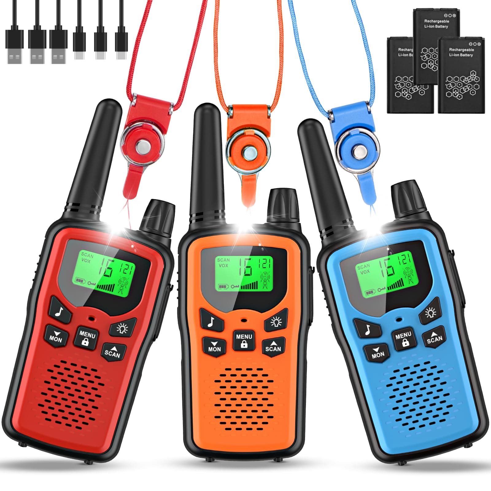 🎁 Walkie Talkie 3er Set Kinder Aufladbar - Rabigala Funkgeräte mit 5km Reichweite