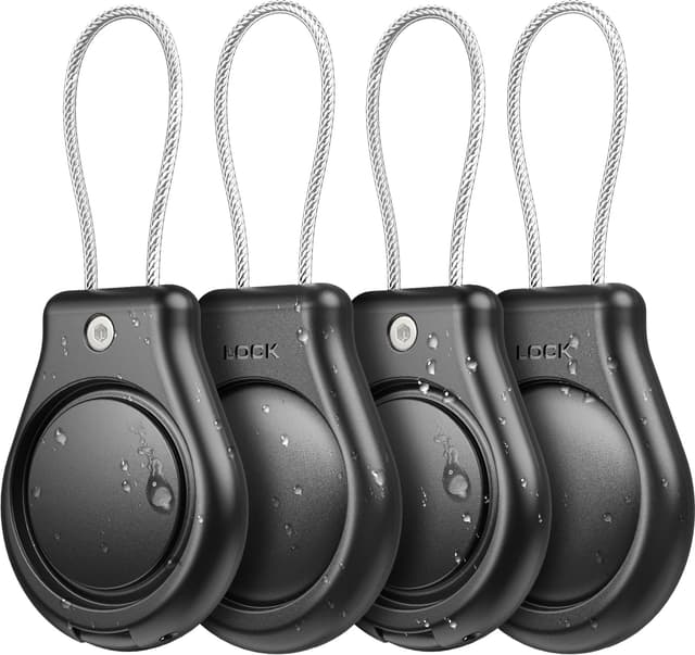 🔒🔑 4er Pack IPX8 wasserdichter Halter für AirTag | Schlüsselanhänger mit Drahtseil | Ultra Robuster Anti-Verlust-Schloss | Kompatibel mit Apple AirTags | 4er Schwarz