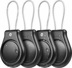 🔒🔑 4er Pack IPX8 wasserdichter Halter für AirTag | Schlüsselanhänger mit Drahtseil | Ultra Robuster Anti-Verlust-Schloss | Kompatibel mit Apple AirTags | 4er Schwarz