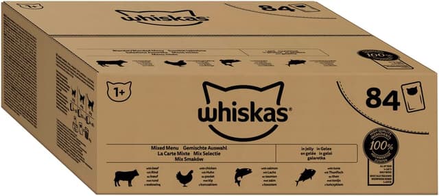 🐱 Whiskas Adult 1+ Katzennassfutter Gemischte Auswahl in Gelee, 84 Portionsbeutel 🐟🍗 - Angebot