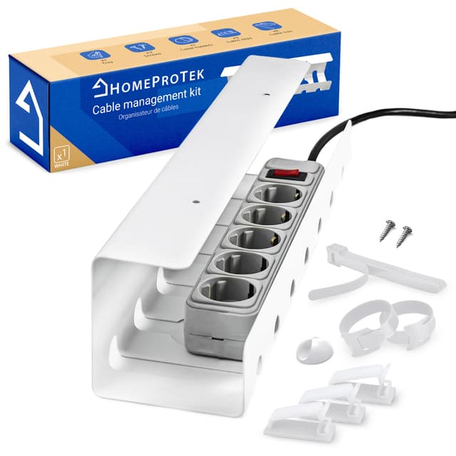 🔌🔧 HOMEPROTEK Kabelkanal für EIN ordentliches Kabelmanagement, 1 x Weiß – Halterung mit einfacher Montage, 43 x 10 x 10 cm Kabel-Organizer