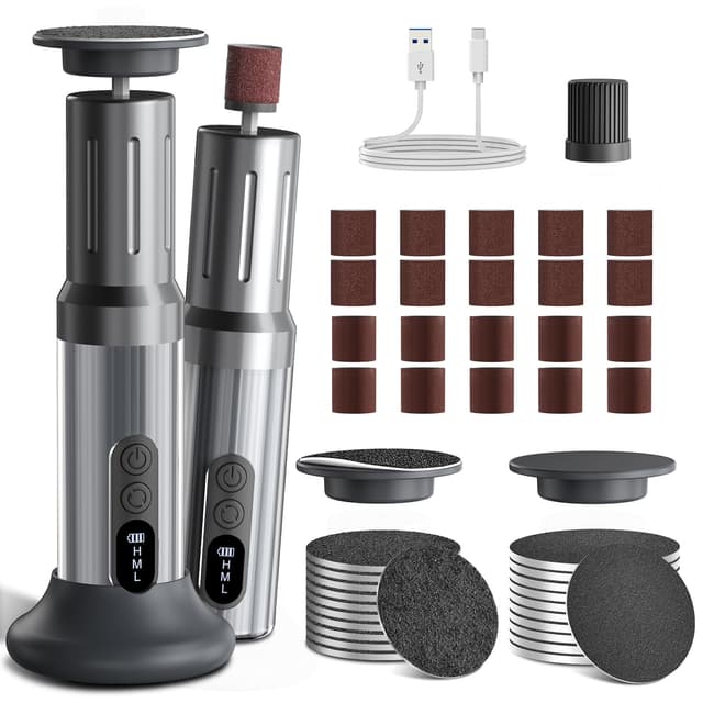 Robofun 2025 Neu Hornhautentferner Elektrischer mit LED-Anzeige, 2 in 1 Professionelles Hornhautentferner-Set mit Fußfeilen und Nagelpolierer Grau 🦶💅