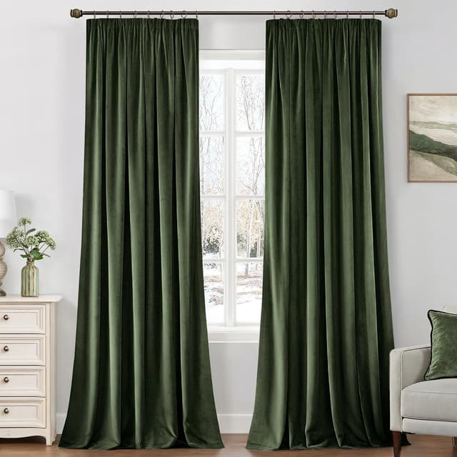 MIULEE Samtvorhang mit Kräuselband 2er Set 140X245 cm - Olivgrün