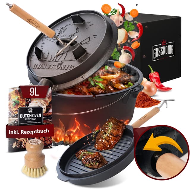 GUSSKÖNIG Dutch Oven Set - Eingebrannter Dutch Oven 9 Liter 🔥🍳