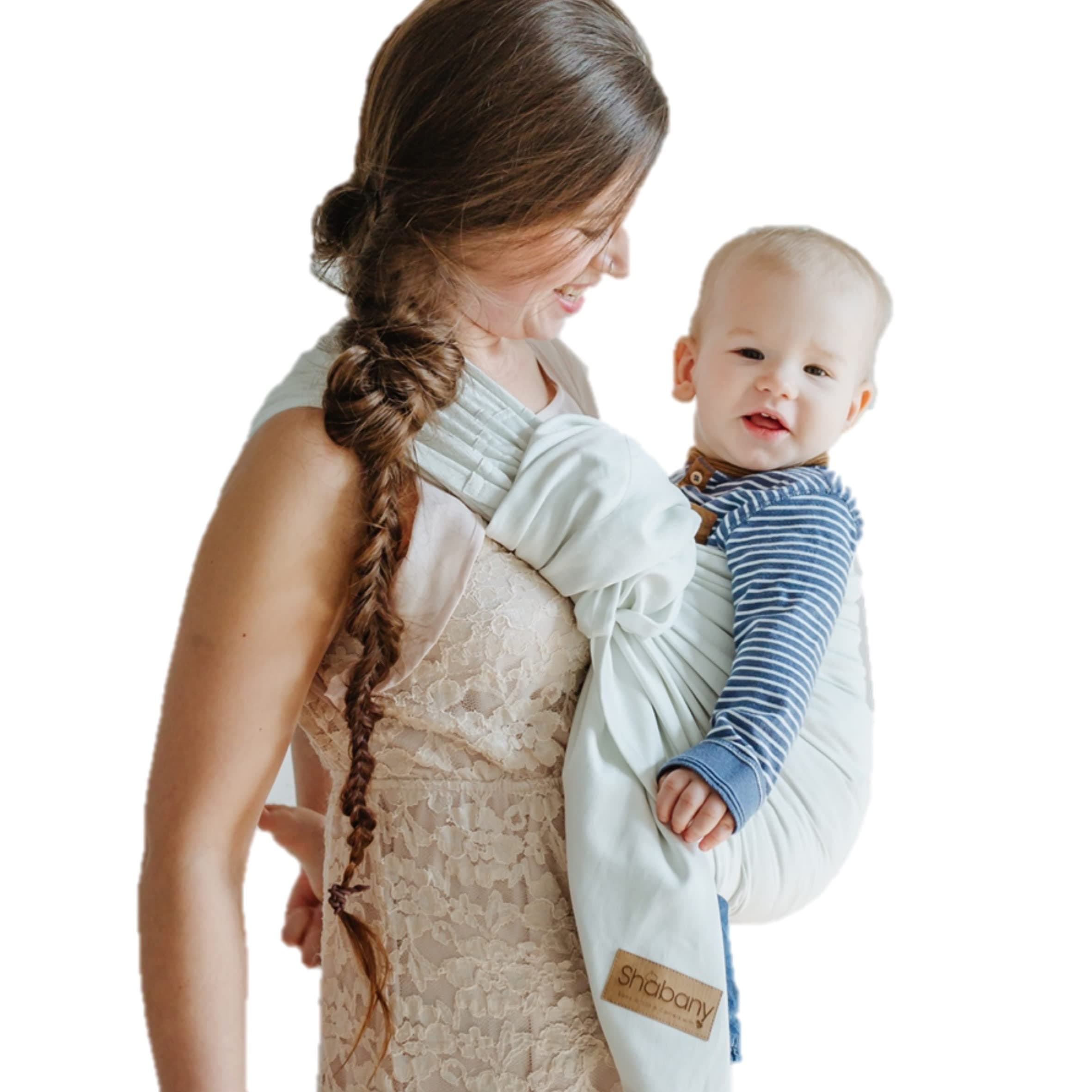 🌿 Shabany® - Ring Sling Tragetuch 100% Bio Baumwolle - Weiß (Schlaf)