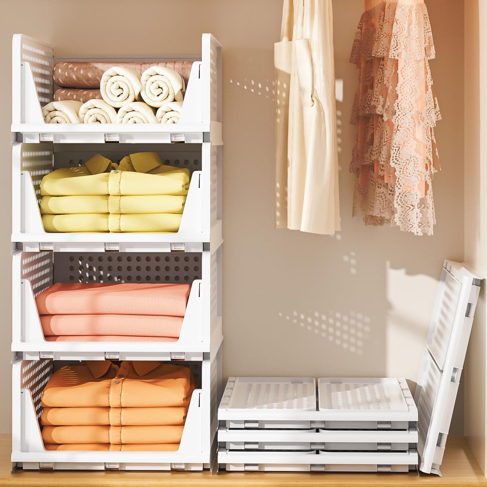 Schrank Organizer Kleiderschrank, 4 Stück stapelbar Schubladen Organizer Kleidung