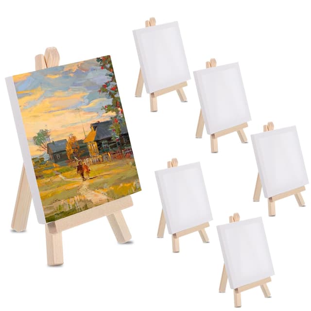 🎨 Mini Staffelei Holz & Leinwand Set - 6 Stück