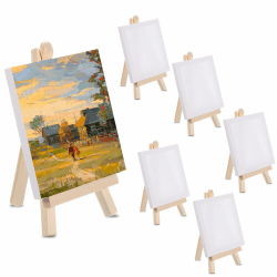 🎨 Mini Staffelei Holz & Leinwand Set - 6 Stück