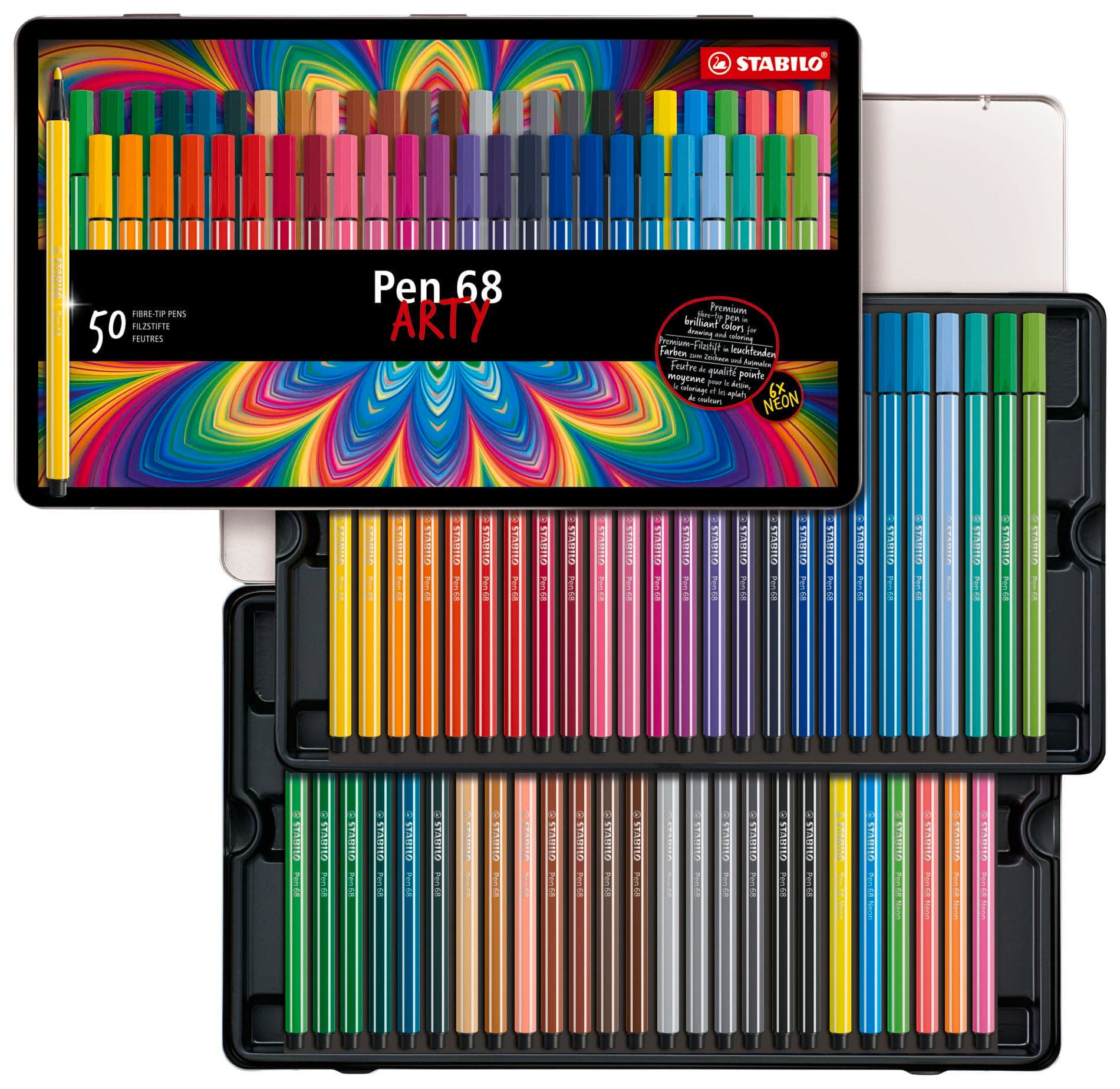 🌈 STABILO Premium-Filzstift Pen 68 ARTY 50er Metalletui - 46 Farben 🖍️