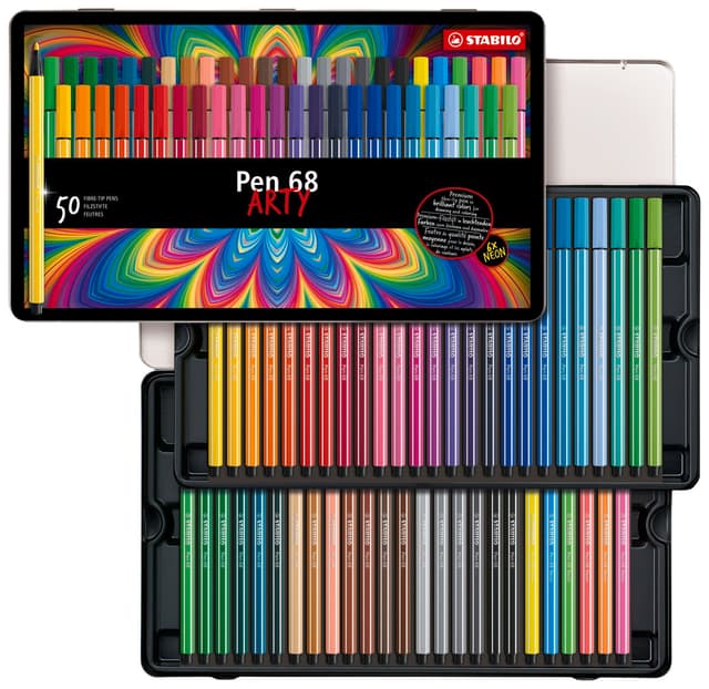 🌈 STABILO Premium-Filzstift Pen 68 ARTY 50er Metalletui - 46 Farben 🖍️