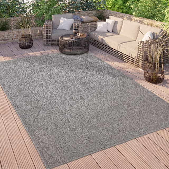 Paco Home Outdoor Teppich Wetterfest Balkon Küche Wohnzimmer 🏡 Orientalisches Muster Vintage Optik 3D Modern - Anthrazit 3 80x150 cm